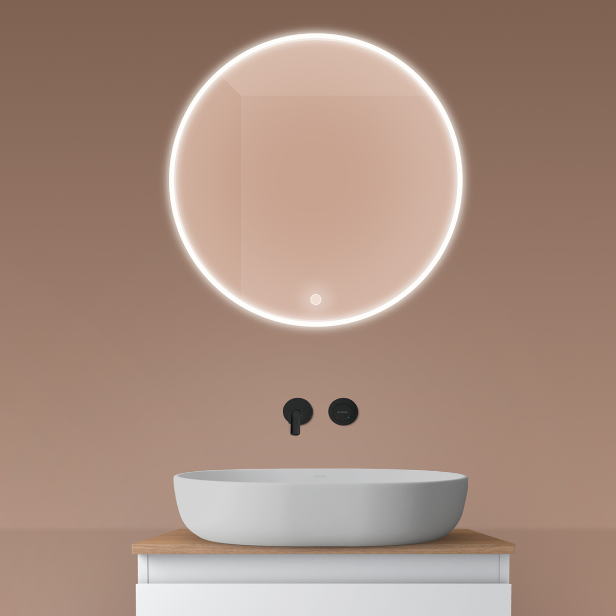 Darmowa Dostawa - Lustro 60x60 cm okrągłe z oświetleniem z matą grzewczą Oltens Nordlis 64100000