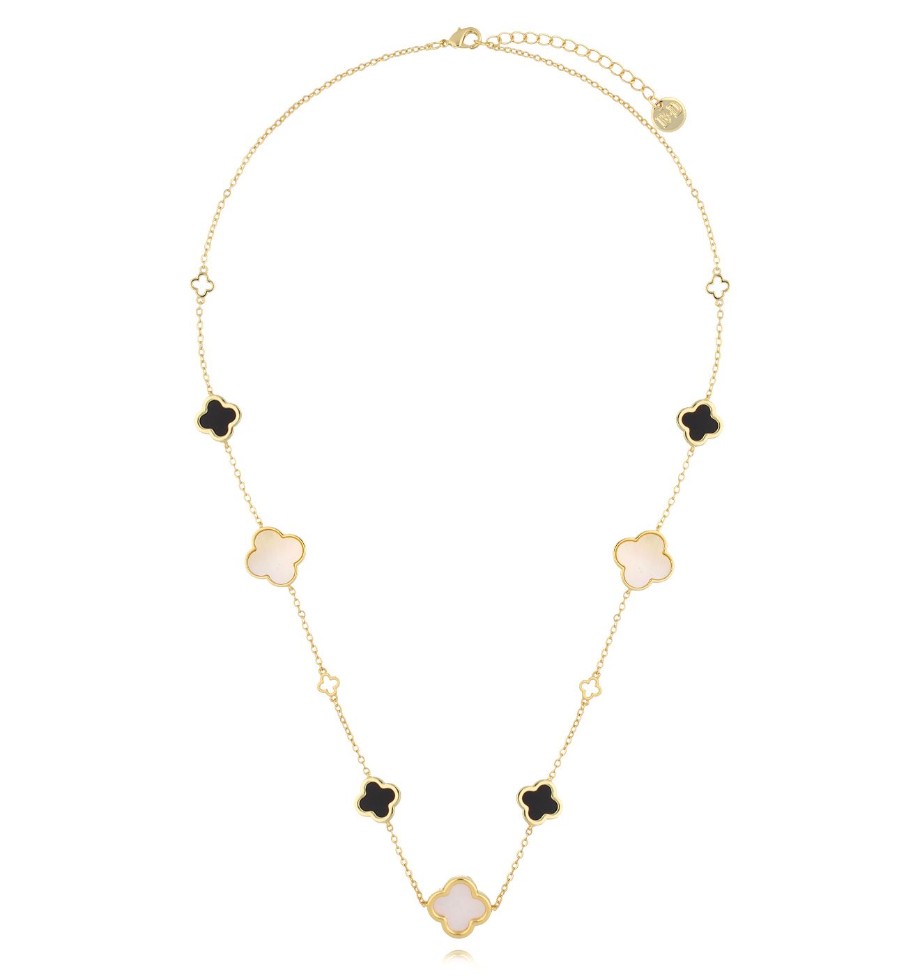 Naszyjnik z perłowymi i czarnymi koniczynkami - By Dziubeka