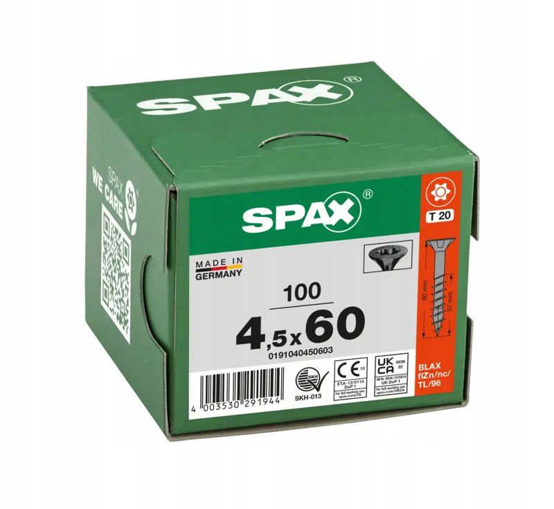 Wkręty do drewna Spax 4,5x60mm torx, niepełny gwint,stożkowe, czarne 100szt.
