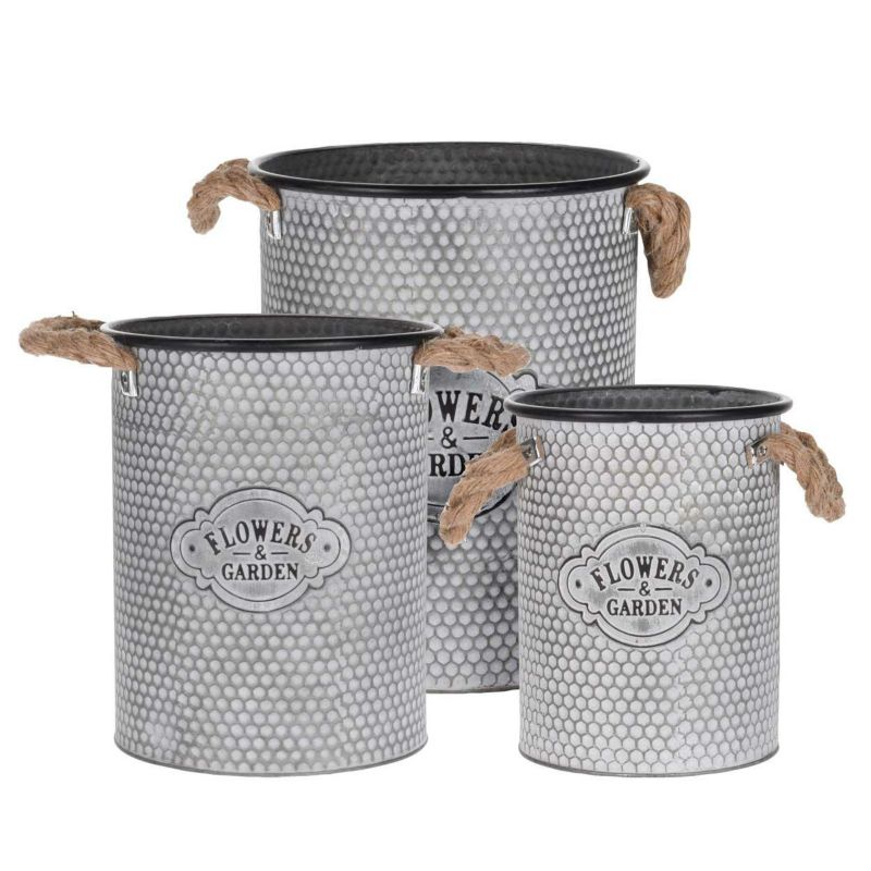 Donice ogrodowe ProGarden szare metalowe z uchwytami 3 szt.