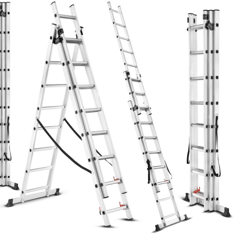 Drabina Aluminiowa Hardmaister 3x8 stopni Wielofunkcyjna Uniwersalna 150 kg 4,86m MOCNA 1 szt