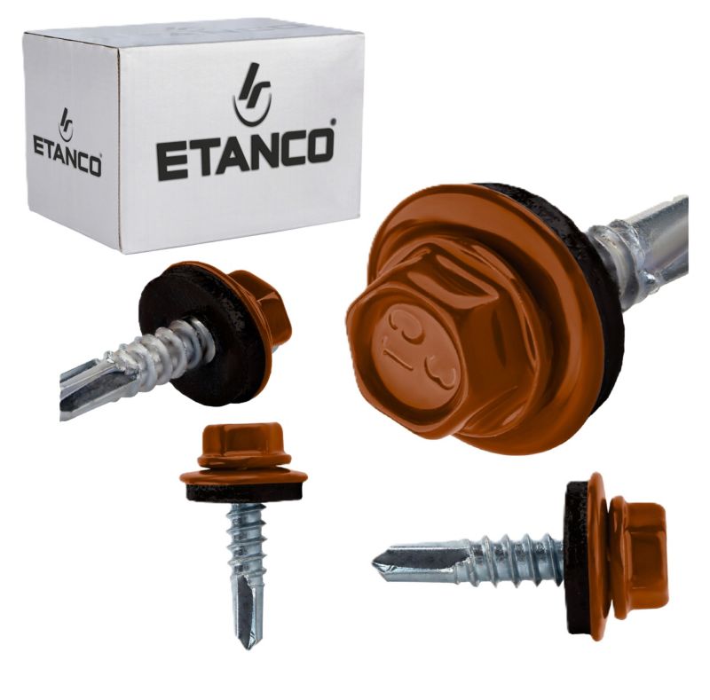 Wkręty samowiercące Etanco GT3 Z14 malowane RAL 8004 z podkładką EPDM 4,8x19 mm 250szt