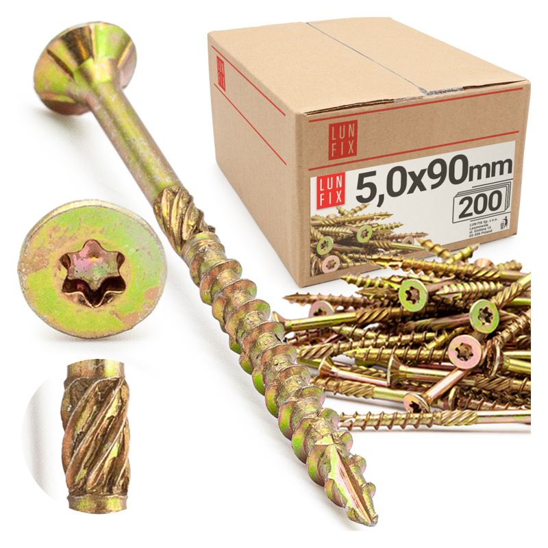 Wkręty ciesielskie Lun Fix z łbem stożkowym 5x90mm 200szt.
