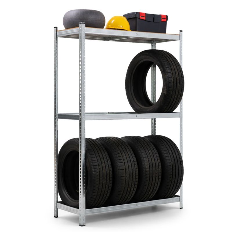Regał na opony metalowy garażowy AKORD 120 cm 3 półki nośność 750 kg 120x40x180 Srebrny 1 szt.