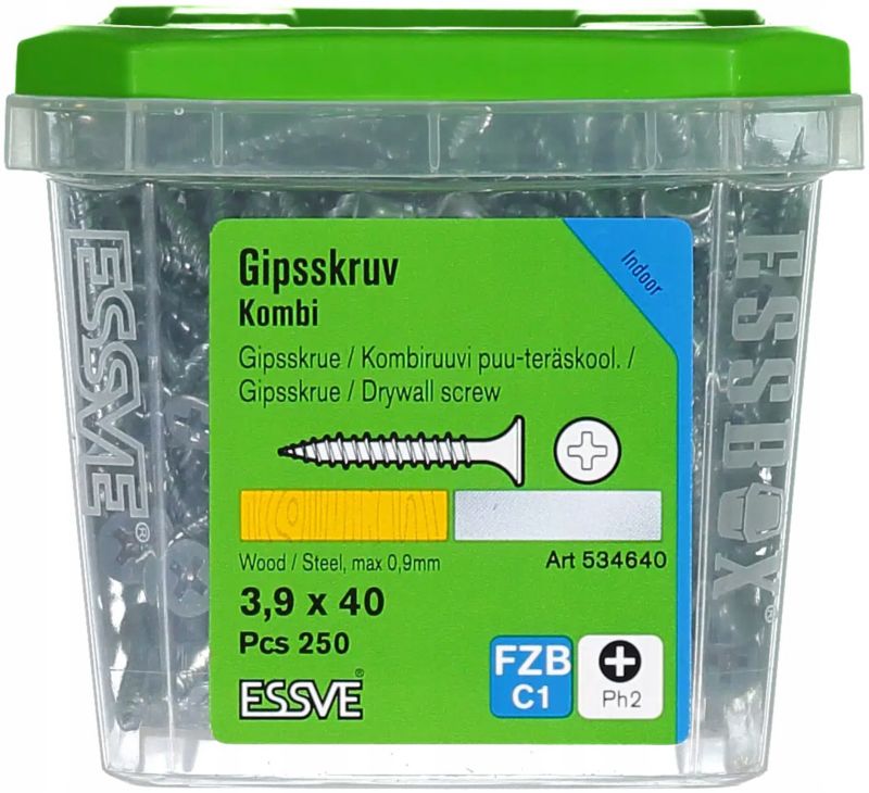 Wkręty Essve Kombi 3,9X40Mm Do Montażu Płyt G-K Do Drewna I Stali 250 Szt.