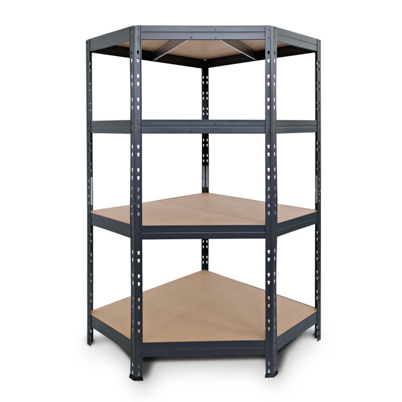Regał narożny metalowy AR Shelving Rivet z 4 półkami HDF antracytowoczarny 180x90x45x62 cm 250 kg 1 szt