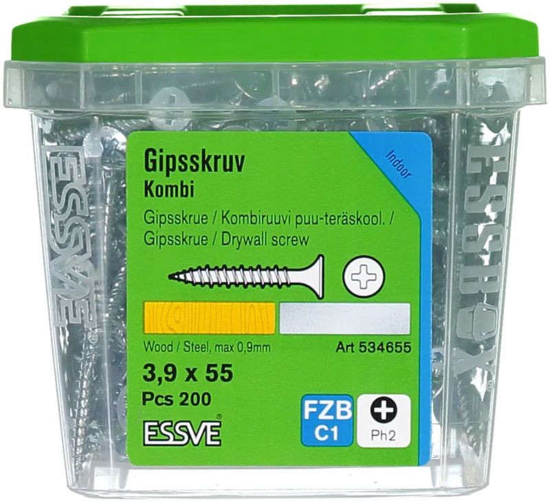 Wkręty Essve Kombi 3,9X55Mm Do Montażu Płyt G-K Do Drewna I Stali 200 Szt.