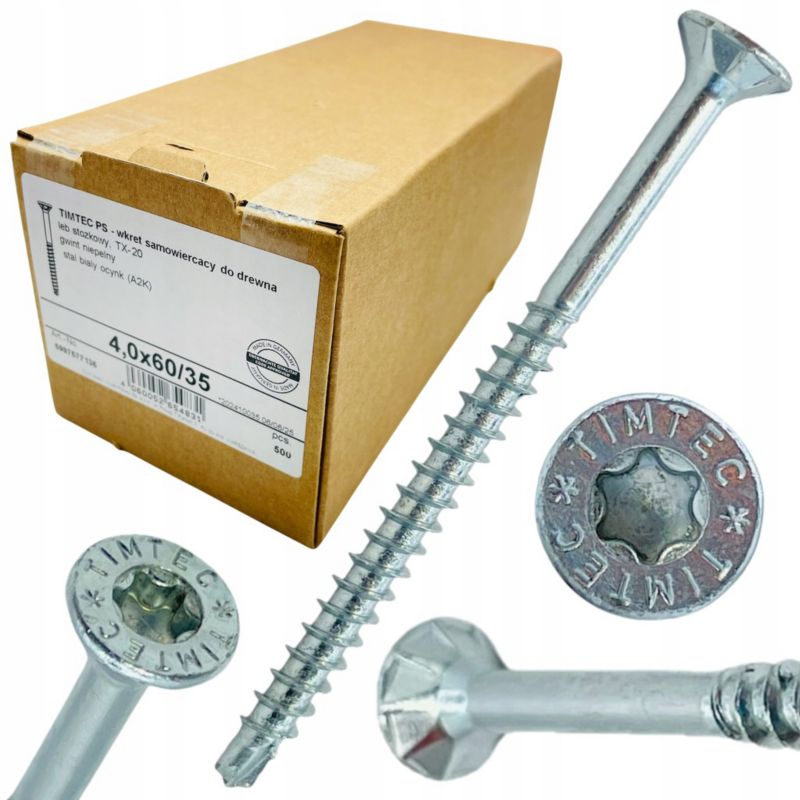 Wkręty TIMTEC PLUS konfirmaty Wurth 4x60 DO DREWNA samowiercące tx20 500szt