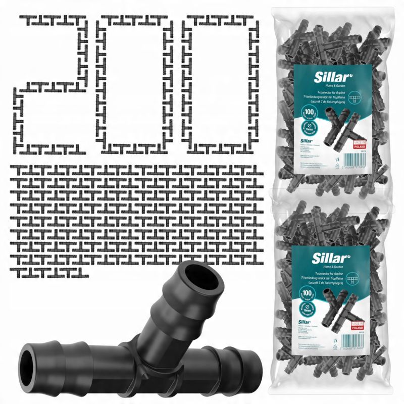 Złączka, Sillar, trójnik, łącznik, do węża rury kroplującej C5, 16mm, wciskany, do nawadniania, 200szt