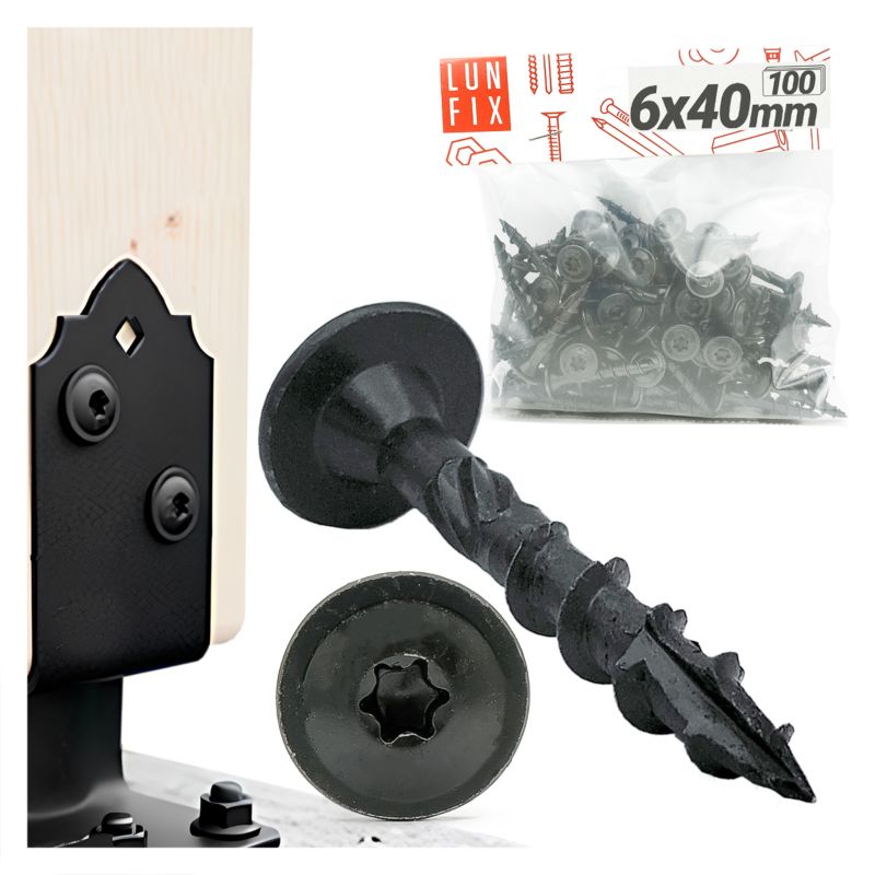 Wkręty do podstaw słupa Lun Fix 6x40mm czarne 100szt.