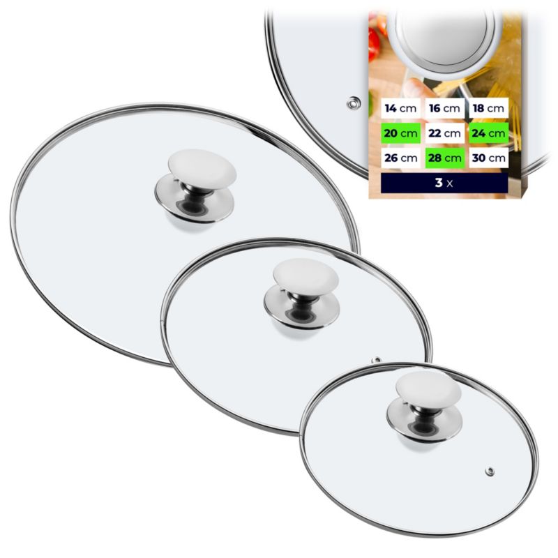 Pokrywka KADAX Szklana Zestaw Pokrywek z uchwytem metalowym 20/24/28cm 3 szt.