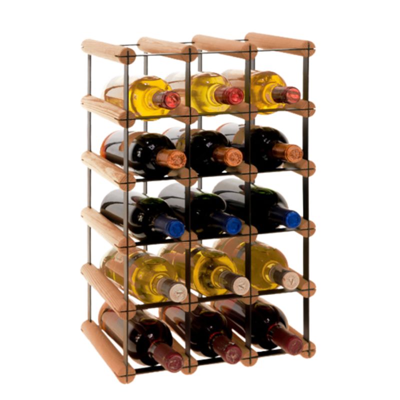 Regał na butelki MODO24 stojak PET metalowy drewniany eko solidny na 15 butelek czarny metal drewno brązowe 1 szt.