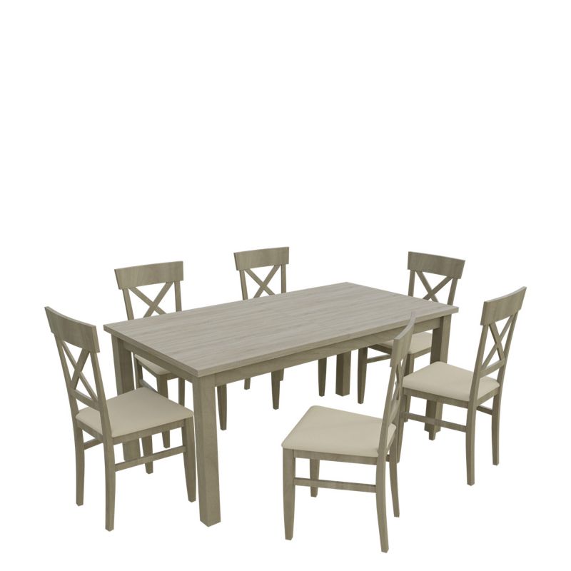 Zestaw RO21 MIRJAN 24 Stół rozkładany S18-L 80x160/200 + 6 krzeseł K64 dąb sonoma + ekoskóra ecru 1 kpl.