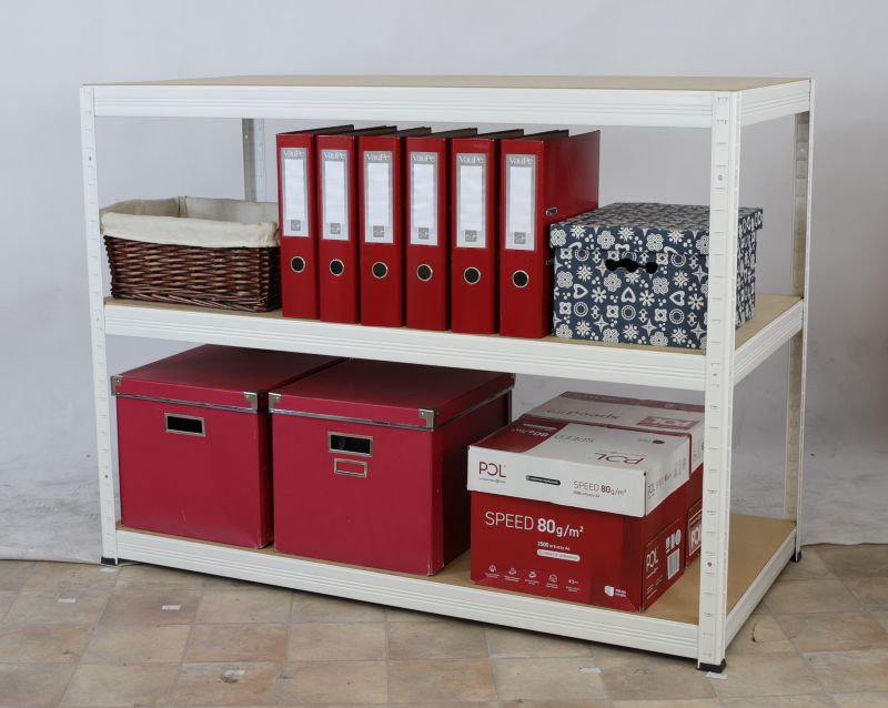 Regał metalowy MODO24 magazynowy warsztatowy biały helios 90x150x30cm 3 półki po 175 kg 1 szt.