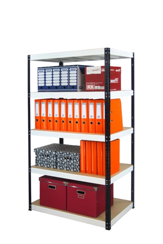 Regał metalowy MODO24 magazynowy stojak czarno-biały helios 196x75x45cm 5 półek po 275 kg 1 szt.