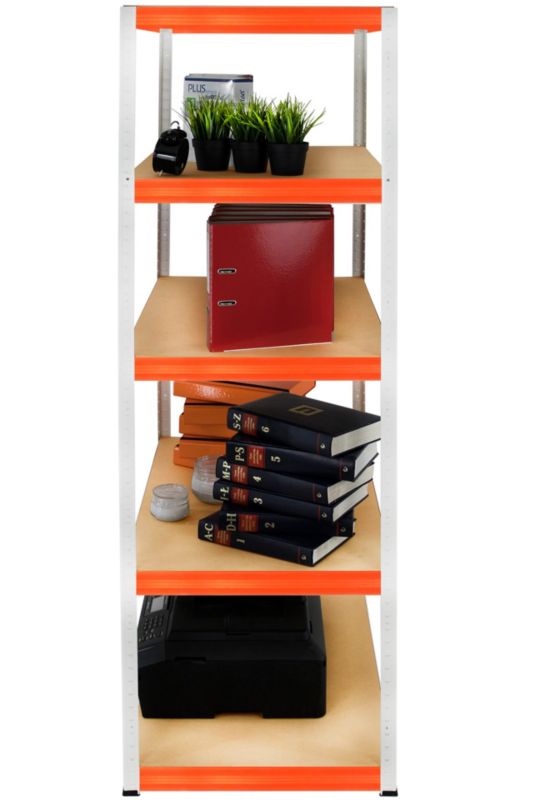 Regał metalowy MODO24 magazynowy stojak biało-pomarańczowy helios 180x35x35cm 5 półek po 175 kg 1 szt.