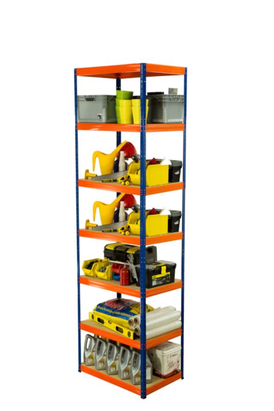 Regał metalowy MODO24 magazynowy niebiesko-pomarańczowy helios 270x30x30cm 7 półek po 175 kg 1 szt.