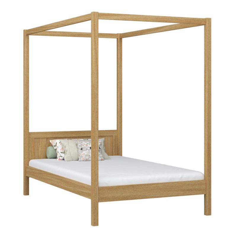 Dębowe łóżko N-WOOD pojedyncze z baldachimem N02 dąb naturalny 80x190 1szt.