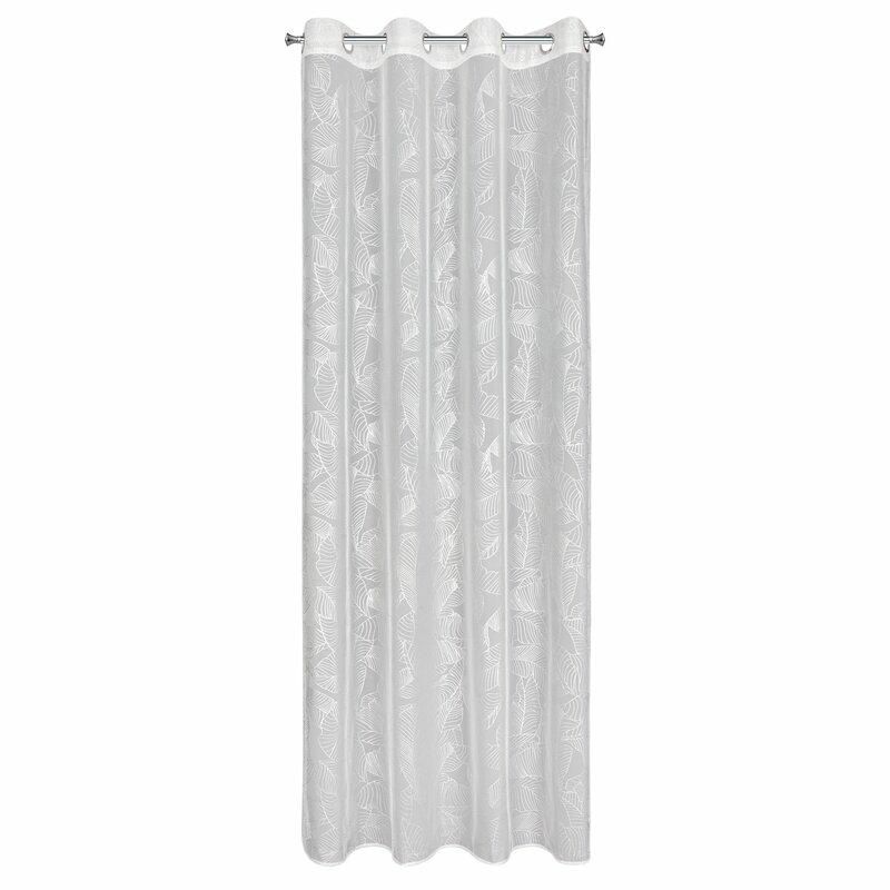 Zasłona LEILA Eurofirany 140x260 cm biała ze wzorkiem w liście 1 szt.