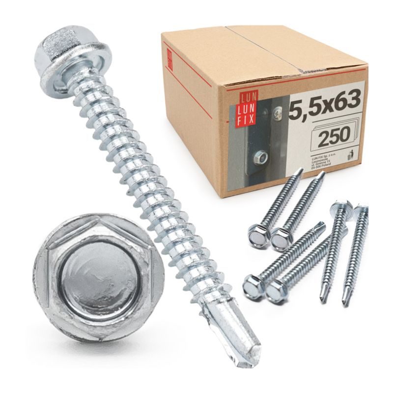Wkręty do metalu Lun Fix samowiercące z łbem na klucz 5,5x63mm 250szt.