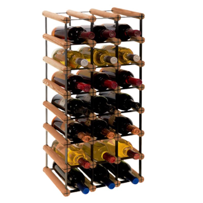 Regał na butelki MODO24 stojak PET metalowy drewniany eko solidny na 21 butelek czarny metal drewno brązowe 1 szt.