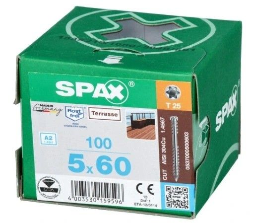 Wkręty Tarasowe Nierdzewne Spax 5x60mm Srebro-Inox 100Sszt.