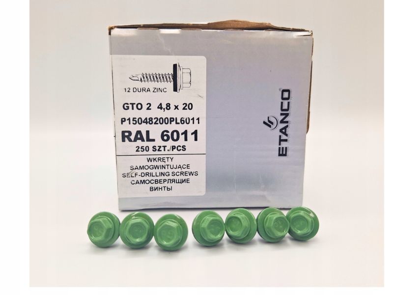 Wkręty Farmerskie Etanco Do Blachy, Zszywka 4,8X20Mm, Ral 6011 250 szt.