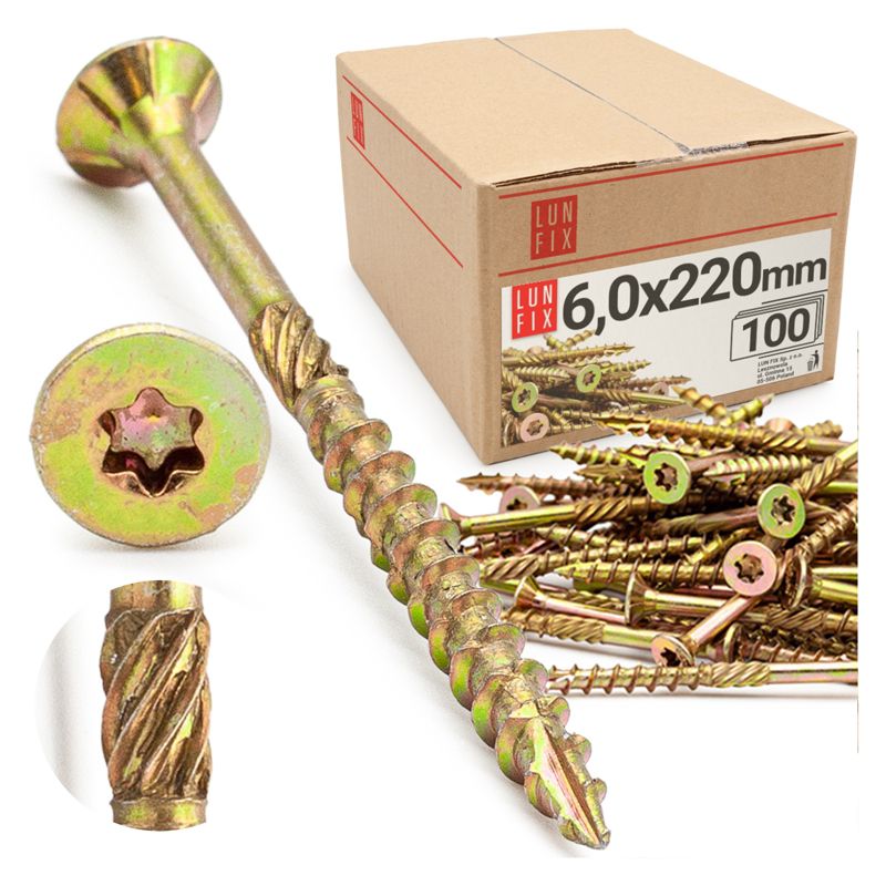 Wkręty ciesielskie Lun Fix z łbem stożkowym 6x220mm 100szt.