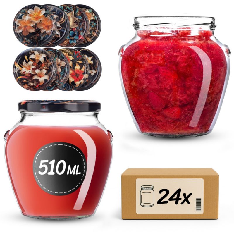 Słoiki KADAX na przetwory 510ml + wieczka "Kwiaty" 82 mm 24 szt.
