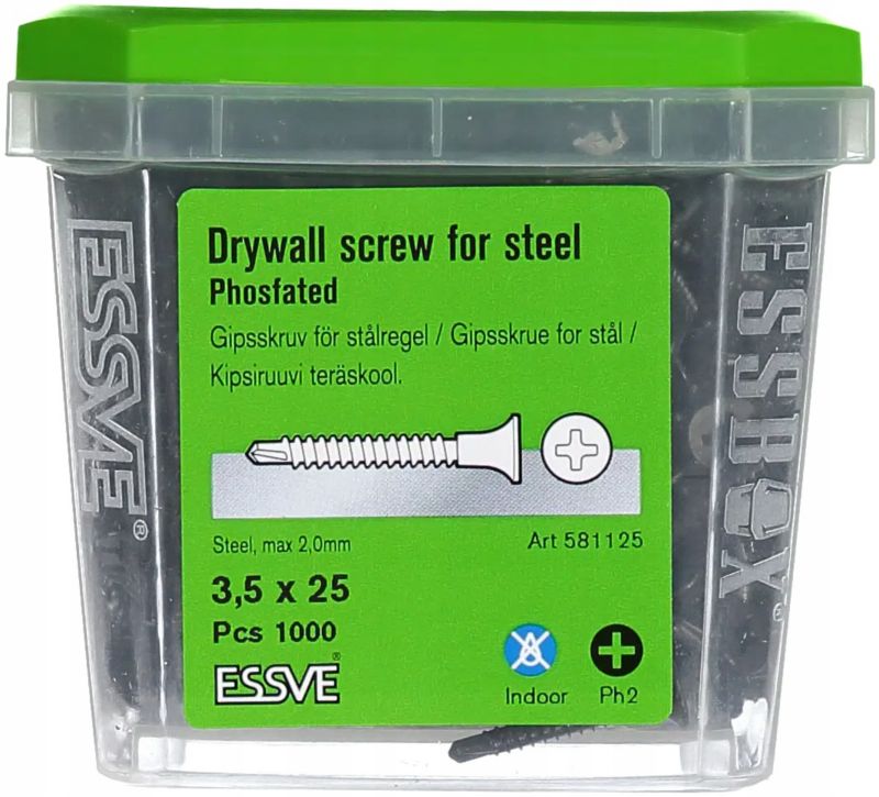 Wkręty Essve Do Płyt G-K 3,5X25Mm Nawiert Do Stali 0,7-2,0Mm Ph2 1000Szt.