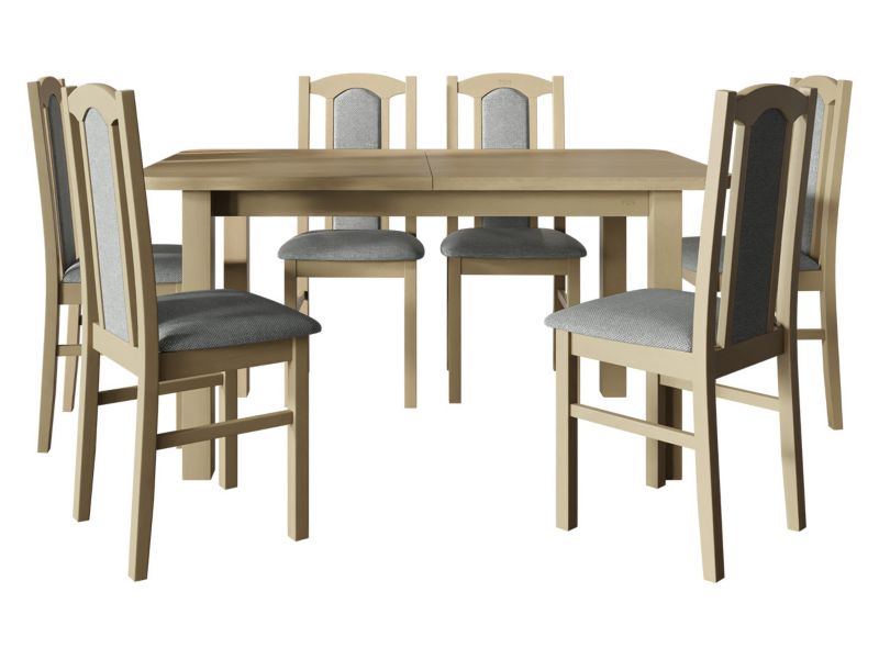 Zestaw DR06 MIRJAN 24 Stół rozkładany Wenus II L 80x140/180 + 6 krzeseł Bos 7 sonoma + szara tapicerka 1 kpl.