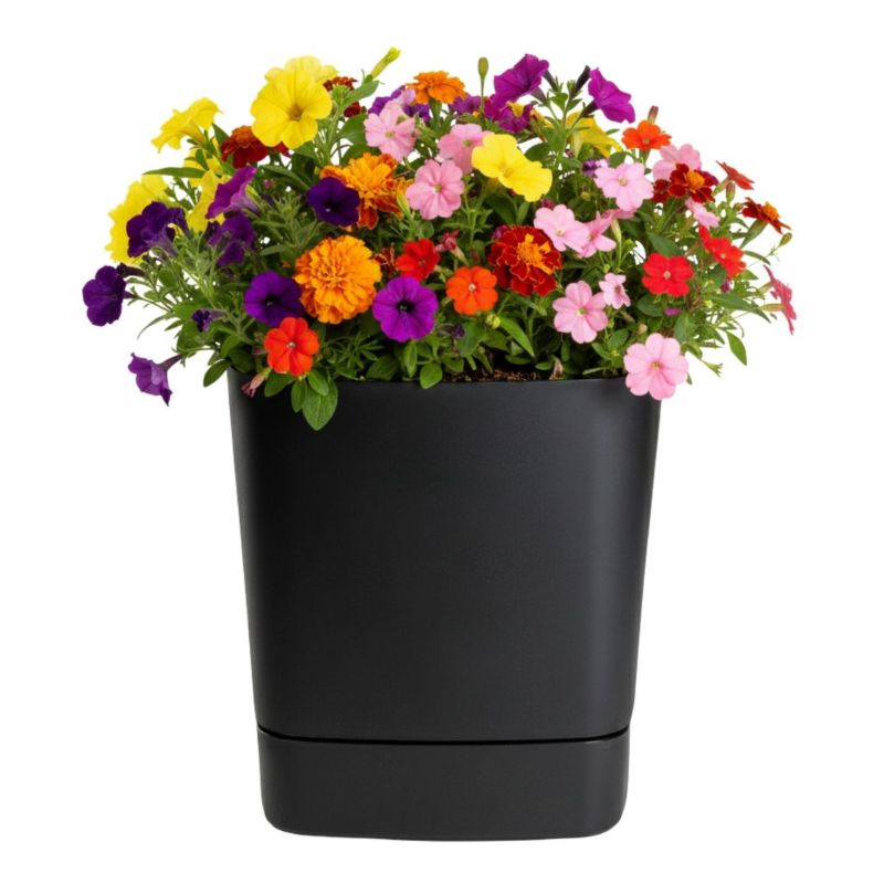 Donica z podstawką CUBI HowHomely plastikowa czarna kwadratowa 25x25 cm 1 szt.