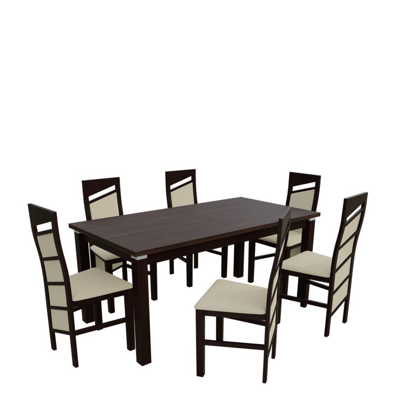 Zestaw RO48 MIRJAN 24 Stół rozkładany S18-L-S 80x160/200 + 6 krzeseł K61 orzech + ekoskóra ecru 1 kpl.