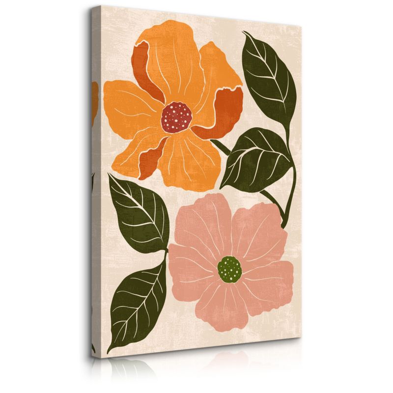 Obraz Muralo Na Płótnie Polne Kwiaty Maki Natura Rośliny Liście Styl Boho 50x70 cm 1 szt.