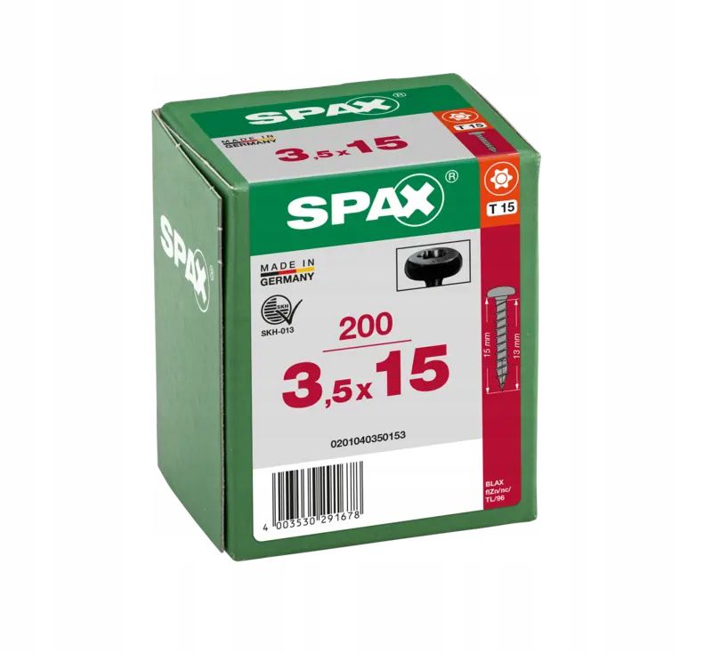 Wkręty Do Drewna Spax 3,5X15Mm,Pełny Gwint, Łeb Talerzowy, Czarne 200Szt.