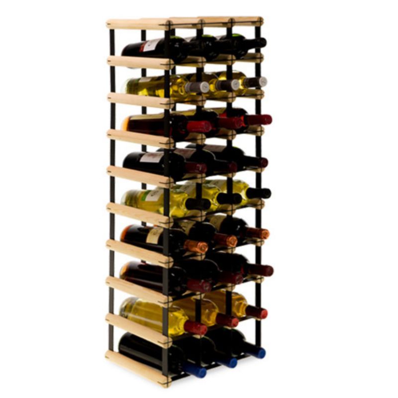 Regał na butelki MODO24 stojak PET metalowy drewniany eko solidny na 27 butelek czarny metal drewno naturalne 1 szt.