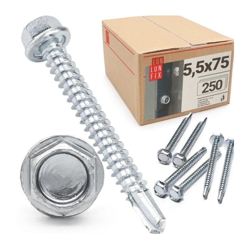 Wkręty do metalu Lun Fix samowiercące z łbem na klucz 5,5x75mm 250szt.