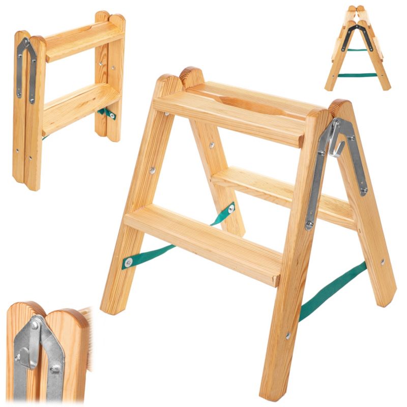 Drabina KADAX Drewniana Drabinka Rozstawna 2x2 Szczebli Szerokie Stopnie Malarska 1 szt.