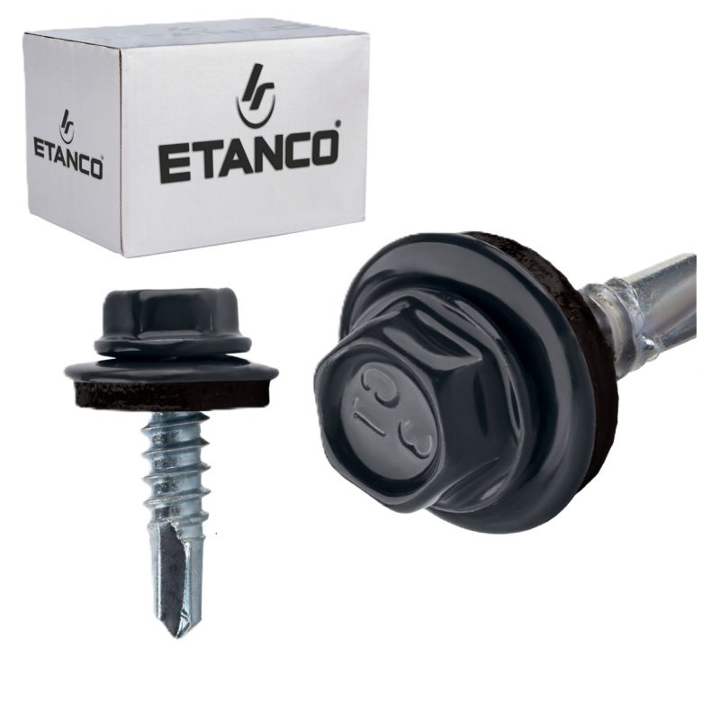 Wkręty samowiercące Etanco GT3 Z14 malowane RAL 7016 z podkładką EPDM 4,8x19 mm 250szt