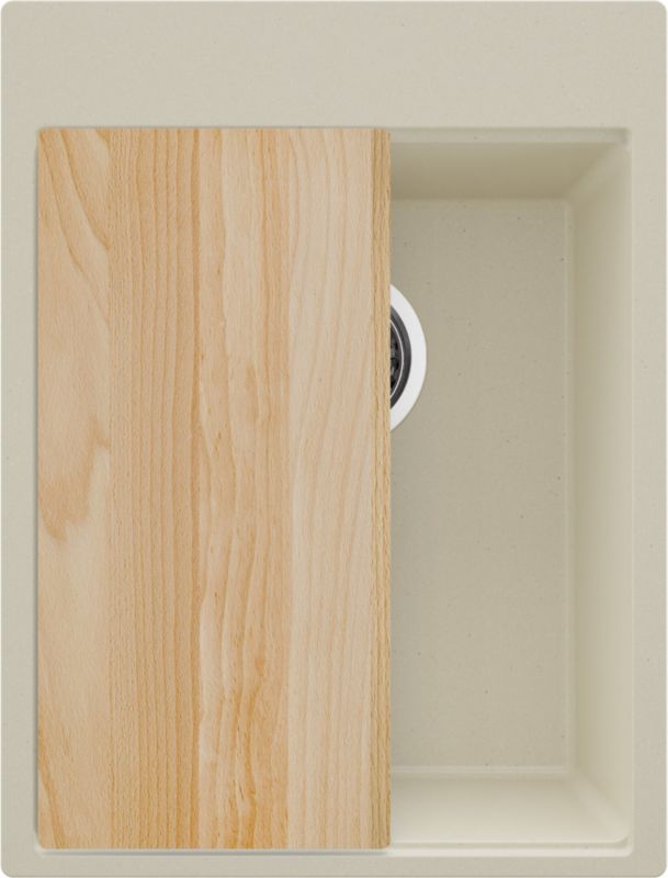 Zlewozmywak Oslo PRIMAGRAN Nablatowy 38x50cm do szafki od 40cm, Beżowy + Syfon + Deska, S078, 1 szt.