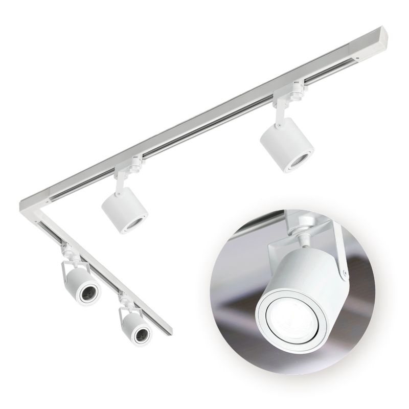 Zestaw szynowy 3-fazowy biały Kobi 4x Reflektor GU10 + Szyna 1m+2m + Łącznik L 1kpl.