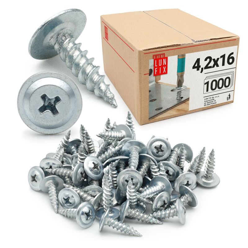 Wkręty do metalu Lun Fix z łbem podkładkowym 4,2x16mm 1000szt.