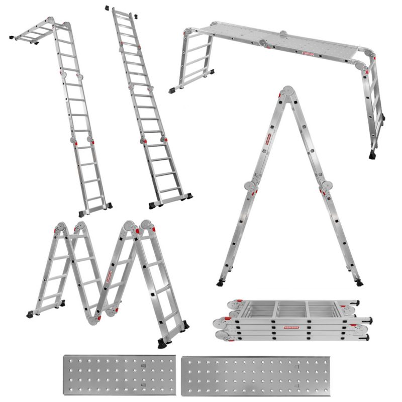 Drabina WERKBERG Przegubowa Aluminiowa Wielofunkcyjna 4x4 Z Podestem kolor srebrny 1 szt.