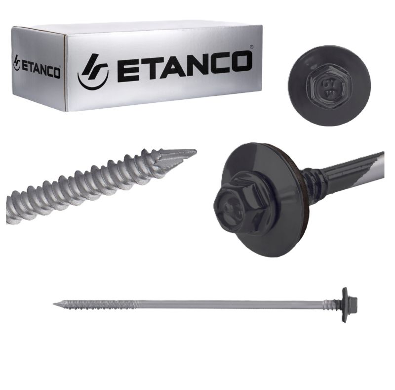 Wkręty dachowe Etanco GTRW SP A19 malowane RAL 7016 z podkładką EPDM 6,4/7,0x190 mm 100szt