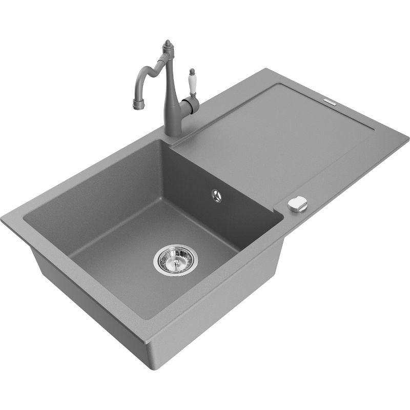 Zlewozmywak granitowy 1-komorowy Mexen Leo z ociekaczem i baterią kuchenną Duero czarny - 6501-77-671600-70 1 szt.