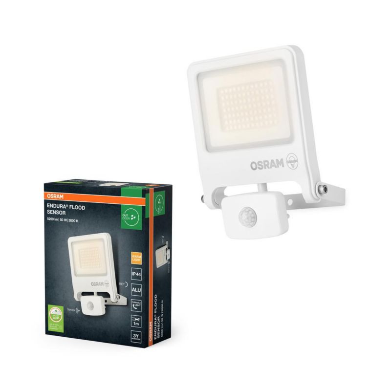 Naświetlacz LED Osram Halogen Zewnętrzny Reflektor z Czujnikiem Ruchu i Zmierzchu 50W 3000K 5000lm Biały IP44 1 szt.
