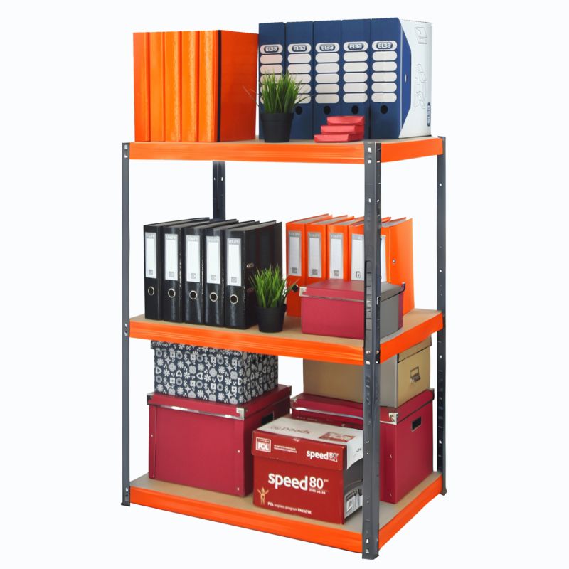 Regał magazynowy garażowy metalowy MODO24 grafitowo-pomarańczowy helios 106x120x60cm 3 półki po 350 kg 1 szt.