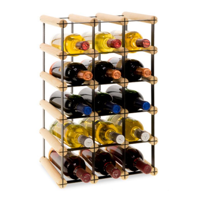 Regał na butelki MODO24 stojak PET metalowy drewniany eko solidny na 15 butelek czarny metal drewno naturalne 1 szt.