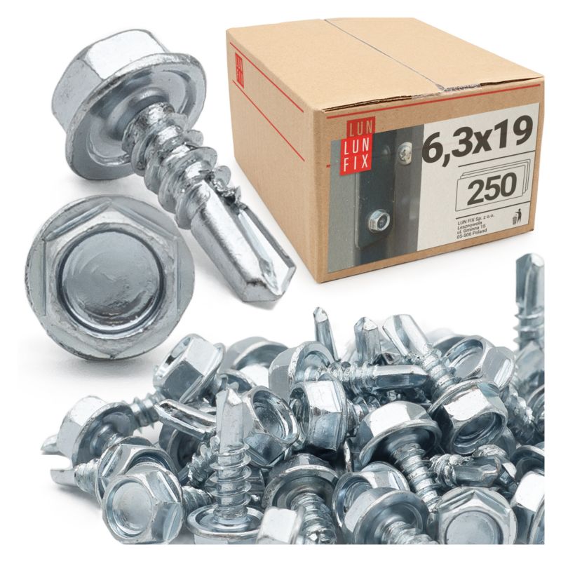 Wkręty do metalu Lun Fix samowiercące z łbem na klucz 6,3x19mm 250szt.