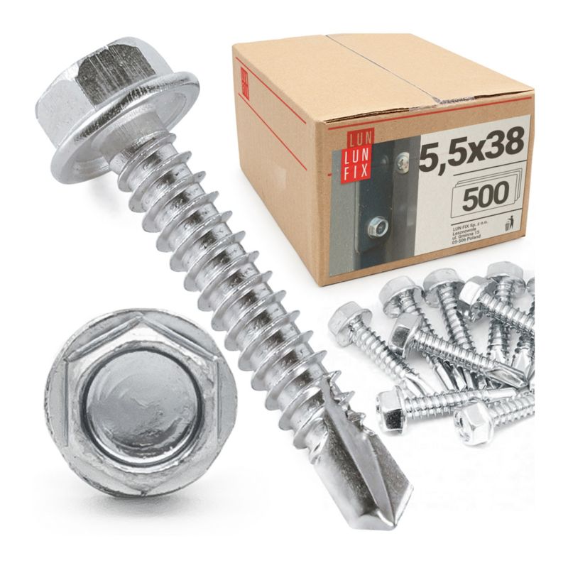 Wkręty do metalu Lun Fix samowiercące z łbem na klucz 5,5x38mm 500szt.